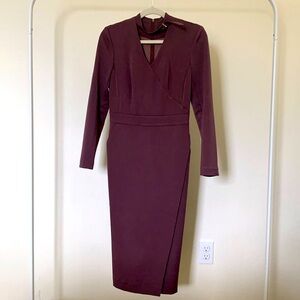 BGL  Sz 32 EUR (US 4) Burgundy Cocktail Tailor Fitted V-neck Knee Elegant Dress